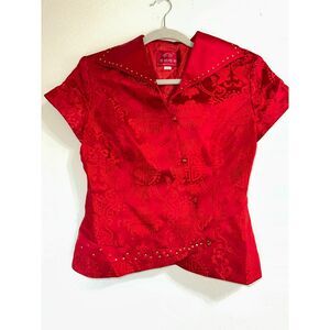 Beijing Princess Women's Qipao Style Jacquard Blouse Size M Gold Accents